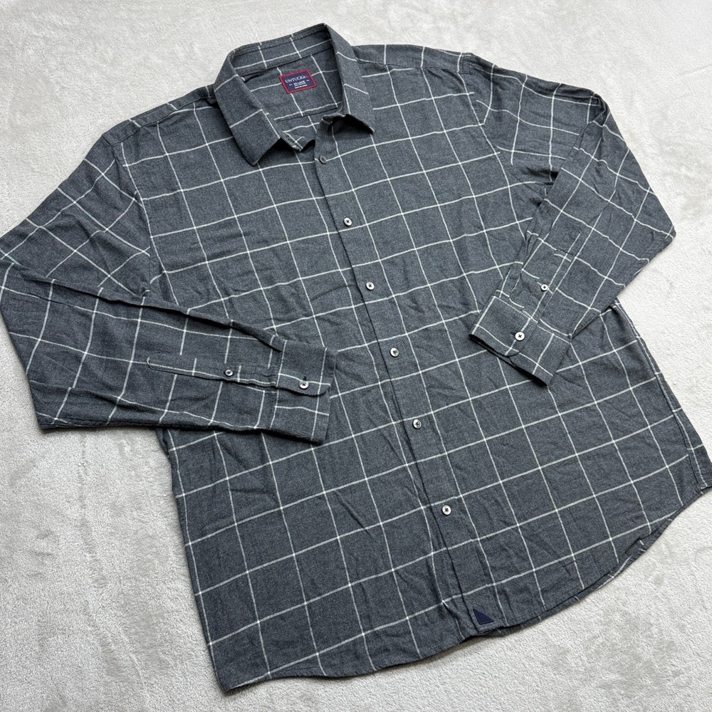 UNTUCKit Flannel Button Down Shirt Men XXL Gray Windowpane Plaid Cotton Long Slv